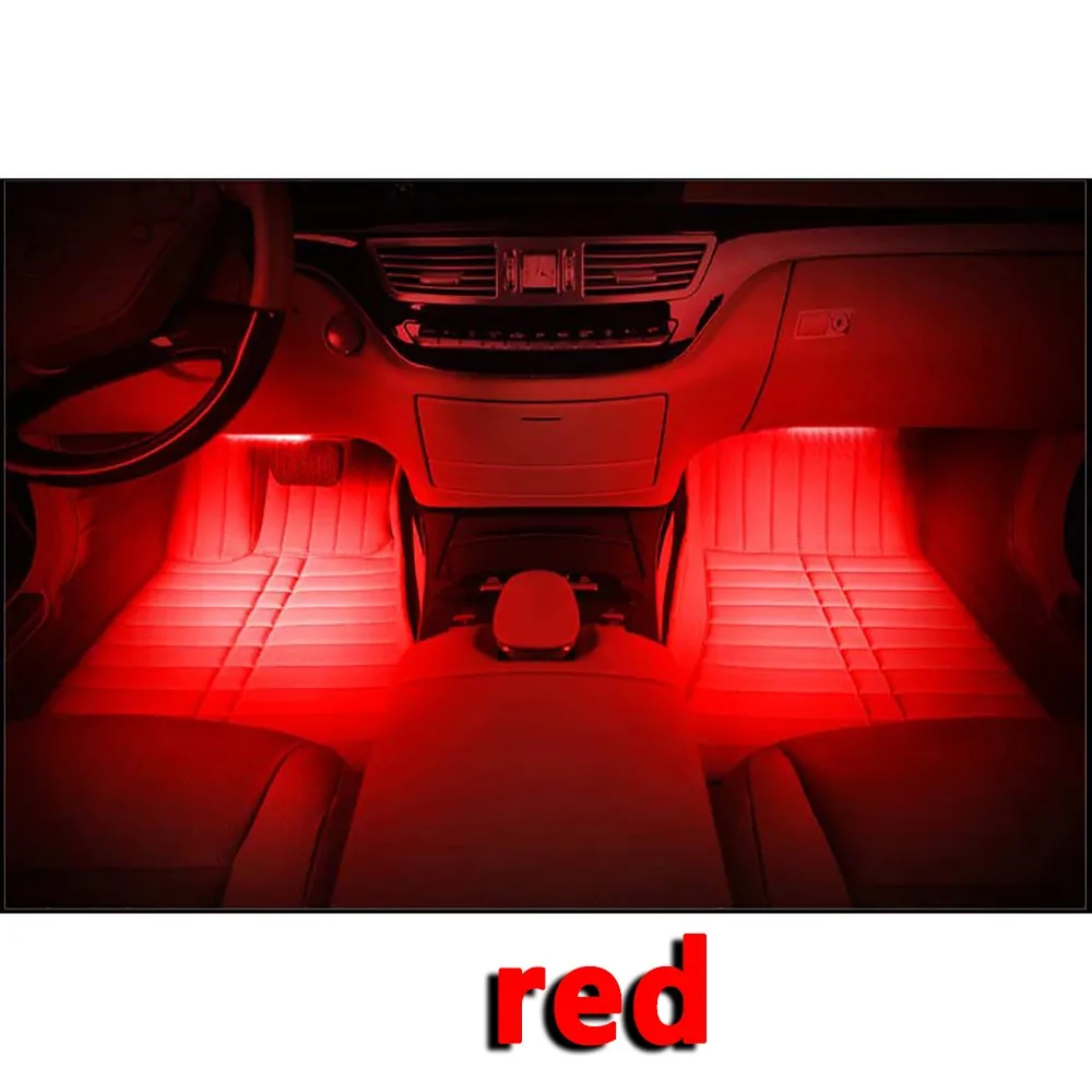 4string/set LED Car Charge 12V Glow Interior Decorative 4in1 Atmosphere Blue Light Foot Lamp For golf 4/kia rio/passat/mazda DJ