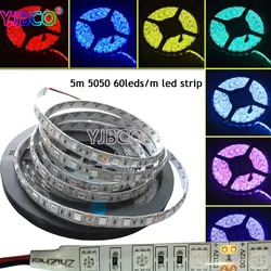 5 м 5050SMD DC12V 60 Светодиодный s/m красный/синий/зеленый/желтый/белый/теплый белый/розовый/цвет RGB (необязательно) светодиодный ленты лампа