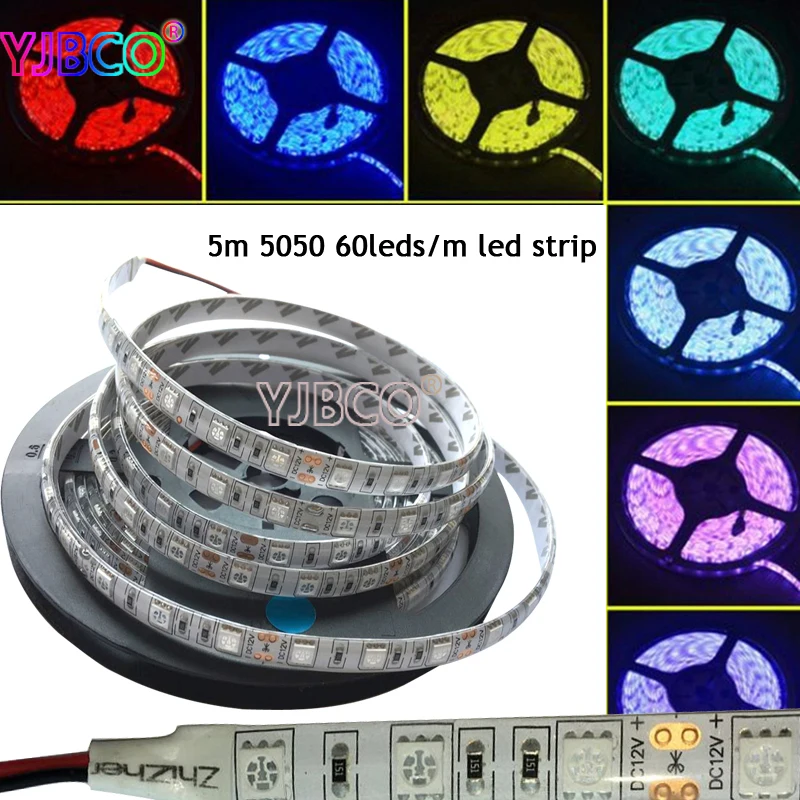 #Best 5M 5050SMD DC12V 60LEDs m Red Blue Green Yellow White Warm White Pink RGB color(optional) LED Ribbon strip Lamp Home Decoration
