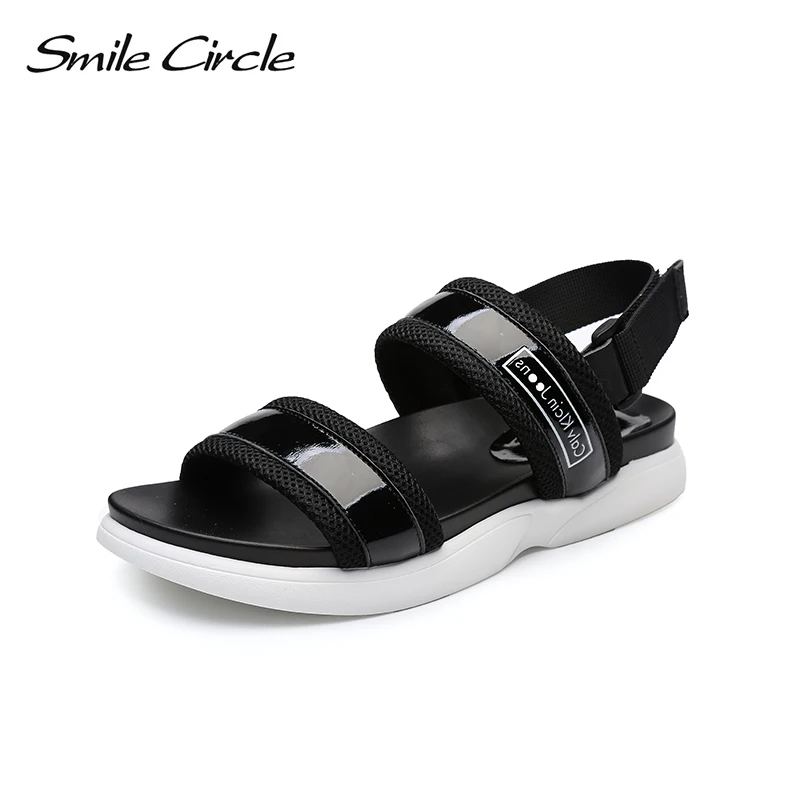 

Smile Circle Summer Style Leather Casual Sandals Women Fashion Flat Shoes Women Open Toes Ankle Strap Shoes Outdoor Casual Shoes