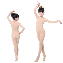 Ropa interior de baile para niños y niñas, traje de manga larga de Color piel, alta elasticidad, para gimnasia, Ballet, mono de baile