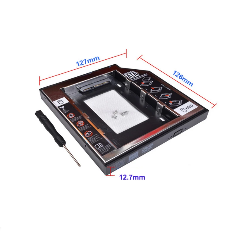 Универсальный алюминиевый пластиковый 2nd HDD SSD caddy 12,7 мм SATA 3,0 для 2," чехол для жесткого диска DVD CD-ROM Optibay