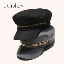 2019 new Autumn Winter women man Fashion Berets Military Hat Warm Hat For Women Men Black Grey flat top Gorra Mujer Ajustable fashion alloy buttons embellished military hat for men