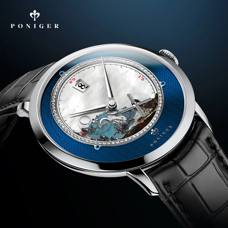 PONIGER الرجال الأعمال 50 M للماء الأزياء مشهد الطلب طاحونة جهة ثانية التلقائي الذاتي الرياح الميكانيكية المعصم الساعات PONIGER الرجال الأعمال 50 M للماء الأزياء مشهد الطلب طاحونة جهة ثانية التلقائي الذاتي الرياح الميكانيكية المعصم الساعات