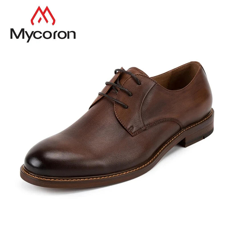 

MYCORON Men Genuine Leather Boots Luxury Designer British Style Round Toe Formal Lace-Up Casual Leather Shoes Zapatos Hombre