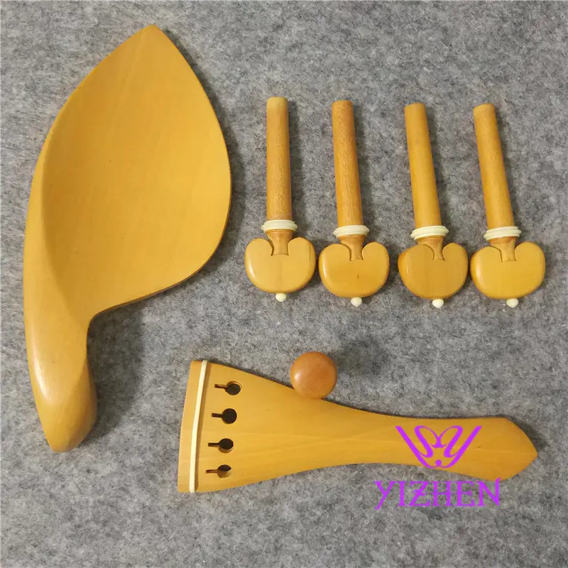 

2 sets 4/4 violin boxwood fittings parts accessories England tailpiece chinrest endpin 4 pegs fittings
