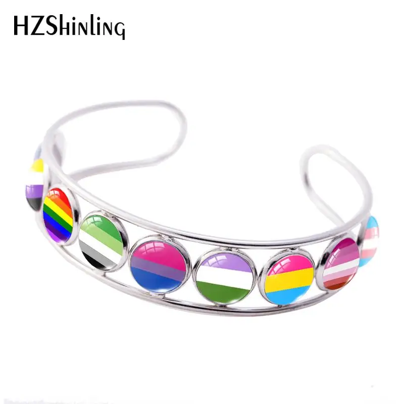 

2019 New Bi Pride Flag Cuff Bracelet LBGT Bracelets Handmade Photo Glass Dome Cabochon Jewelry
