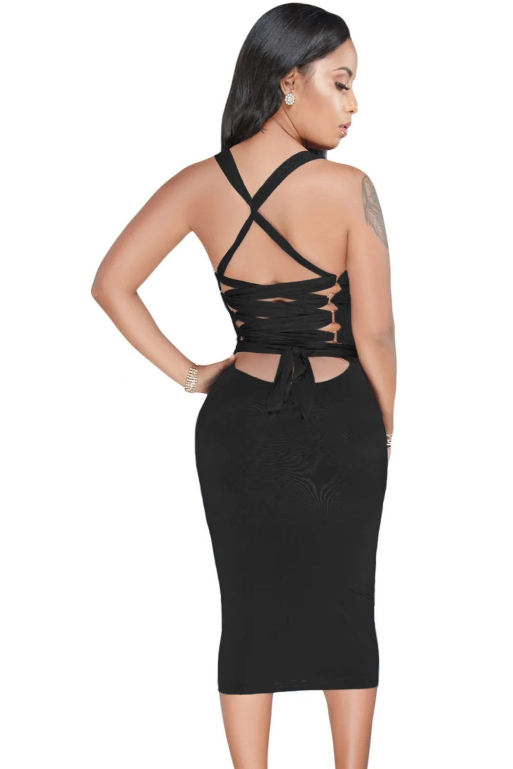 Black-Lace-Up-Ribbon-Tie-Back-Midi-Dress-LC610212-2