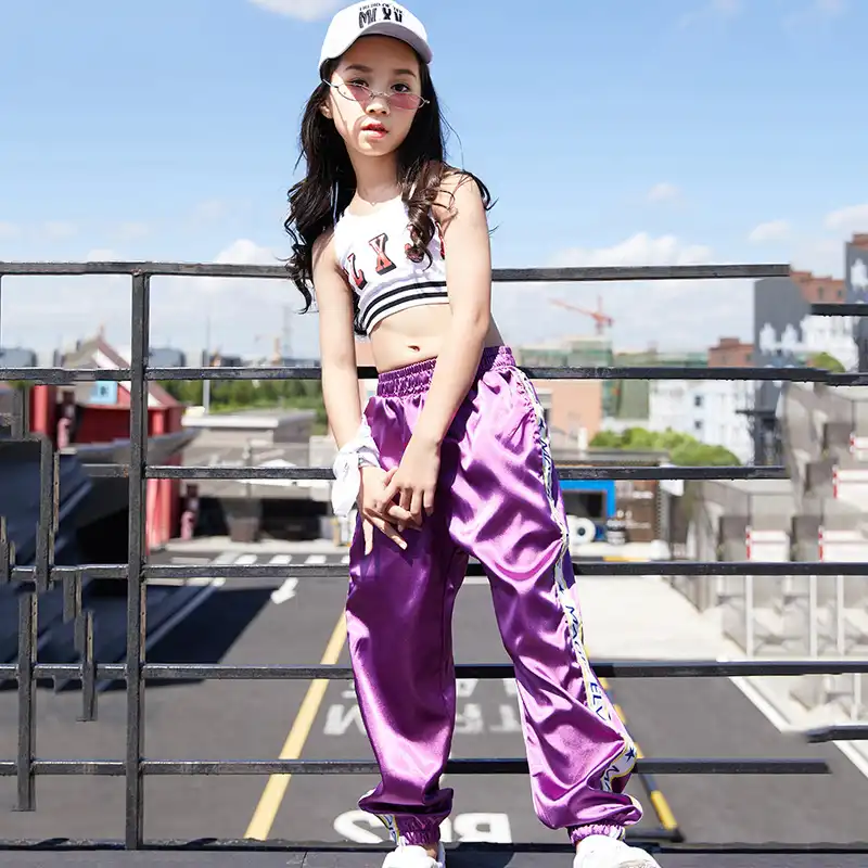 Hip Hop Dance Costumes Kids White Cap Vest Purple Pants Girls Jazz Costume Street Dance Clothing Performance Stage Outfit Dn2521 Ballroom Aliexpress