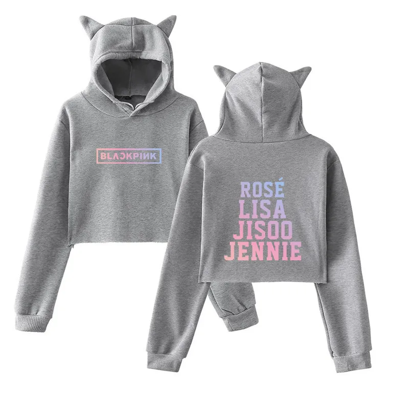 

Autumn Fashion BLACKPINK letter oversized hoodies sweatshirts women cotton Crop Top Cat Hoodies Plus Size 4XL Dropshopping