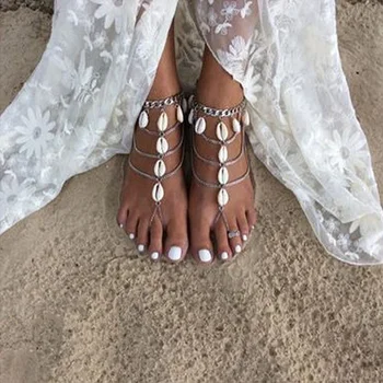 

Summer Foot Jewelry Beach Wedding Barefoot Sandals Ankle Bracelet For Women Bohemian Chain On Foot Tassel Shell Charm Anklets