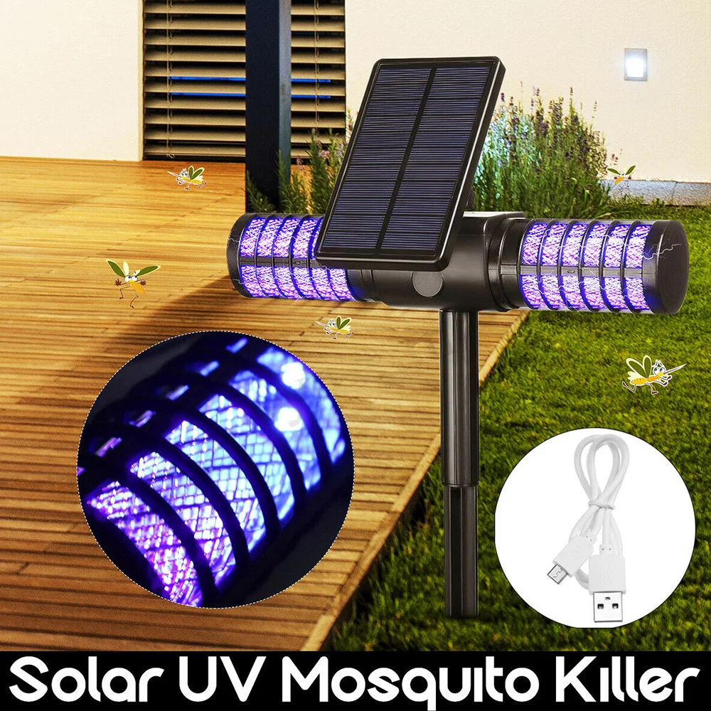 Solar Powered Outdoor IP65 Mosquito Fly Bug Insect Zapper Killer Trap Lamp Waterproof Outdoor Mosquito Lamp Garden Lamp