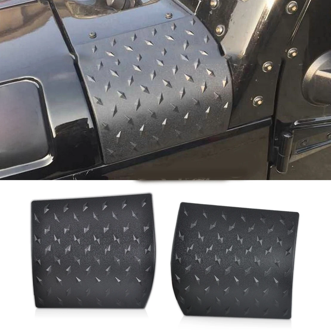 beler 2pcs Black Diamond Plate Side Cowl Body Armor Cover Trim fit for Jeep Wrangler Jk 2007