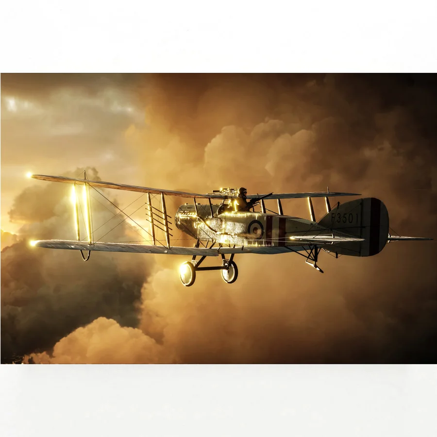 

Wall Art Picture Retro Golden cloud Sky Aircraft Vintage Plane Vehicle Poster Canvas Printed Art Paintings for living room Decor