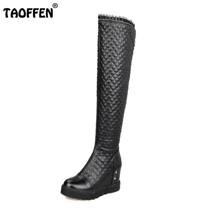 

TAOFFEN Women Height Increasing Over Knee Boot Zipper Winter Warm Knight Long Boot Platform Fashion Footwear Shoes Size 34-44