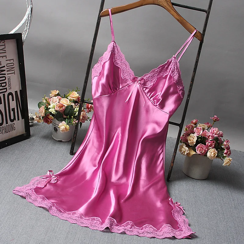 

Summer New Bow Women Nightgown Intimate Lingerie Casual Suspender Skirt Sleepwear Nightie Sexy Lace Spaghetti Strap Nightdress