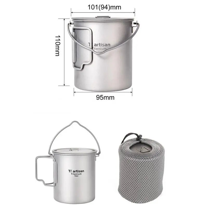 750 ml Titanium taza de agua taza de viaje Camping al aire libre Pot cocinar Picnic cuelgue olla