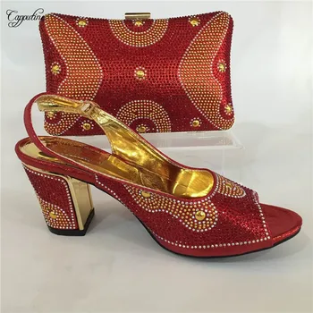 

Luxury wedding/party red high heel buckle shoes and handbag set with rhinestones GY15 heel height 6cm