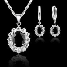 925 пробы Серебряные Ювелирные наборы для женщин черный овал, куб, Цирконий Камни принцесса Кейт свадебные цепочки и ожерелья серьги