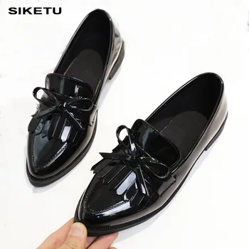 

Brand Shoes Woman Casual Tassel Bow Pointed Toe Black Oxford Shoes for Women Flats Comfortable Slip on Women Shoes Free Gift