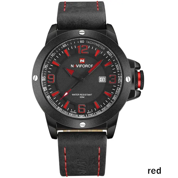NAVIFORCE Китай Топ бренд спортивные часы для мужчин 30 м водонепроницаемый натуральная кожа Группа военные наручные часы Мужские часы Relogio Masculino - Цвет: red