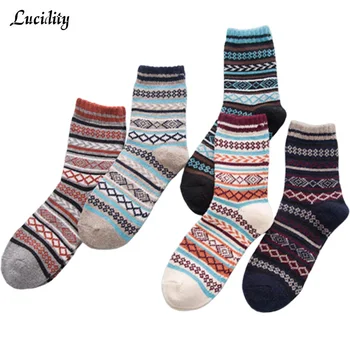 

3 Pairs/lot =6pieces National Style Men Winter Socks Thick Warm Stripe Man Wool Socks Casual Business Male Socks
