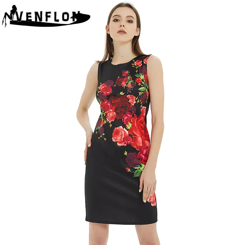 

VENFLON Spring Summer Dress Women 2019 Casual Plus Size Print Party Dress Female Elegant Sexy Slim Office Bodycon Dresses 3XL