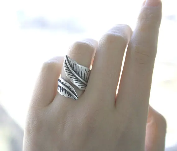 Kinitial 1PCS Adjustable Wide leaf Ring Boho Bague Antique Silver leaf Ring Leaves Rings for Women Fashionable Knuckle Jewelry