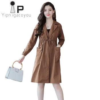 

Brown Long Coat Women Fashion Windbreaker Autumn Plus size Long sleeve Overcoat Korean Women Outerwear Army Green Ladies Coats