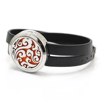 

30mm Auspicious Clouds Stainless Steel Essential Oil Diffusing Perfume Locket Bracelet DIY Jewelry Layers Leather Bracelet