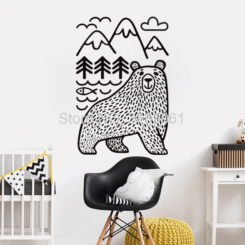 Wild Animals Mountains Wall Decor Stickers Woodland Bear Wall Decals