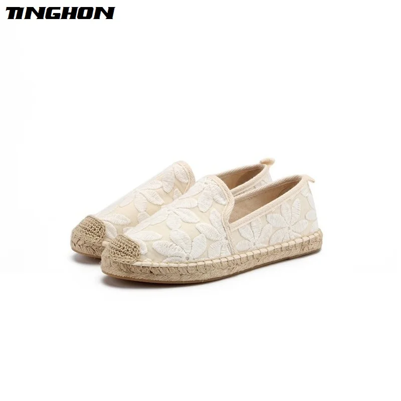 

TINGHON New Women espadrilles Leopard print Comfortable Slip-on Womens Casual slippers Breathable Flax Hemp Canvas for girls