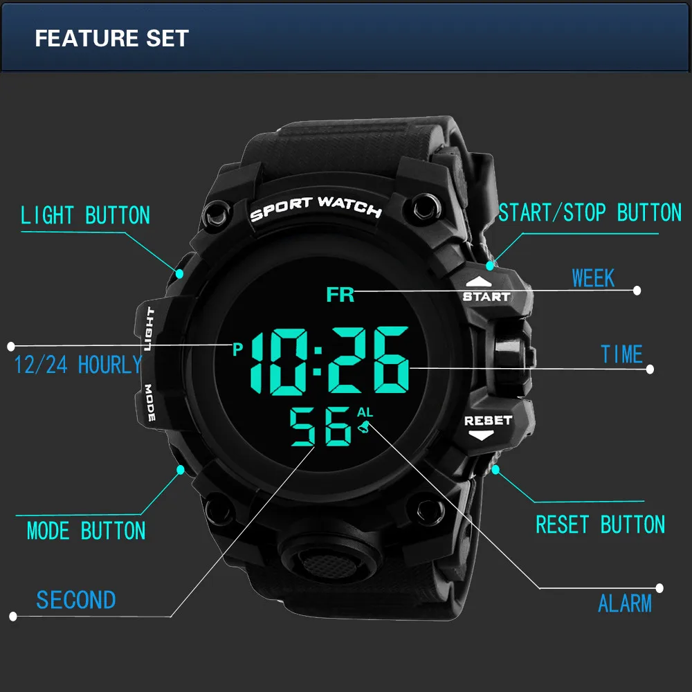 Часы Для мужчин светодиодный Цифровые наручные часы мужские военные спортивные часы с двойным Дисплей часы минут секунд челнока F728