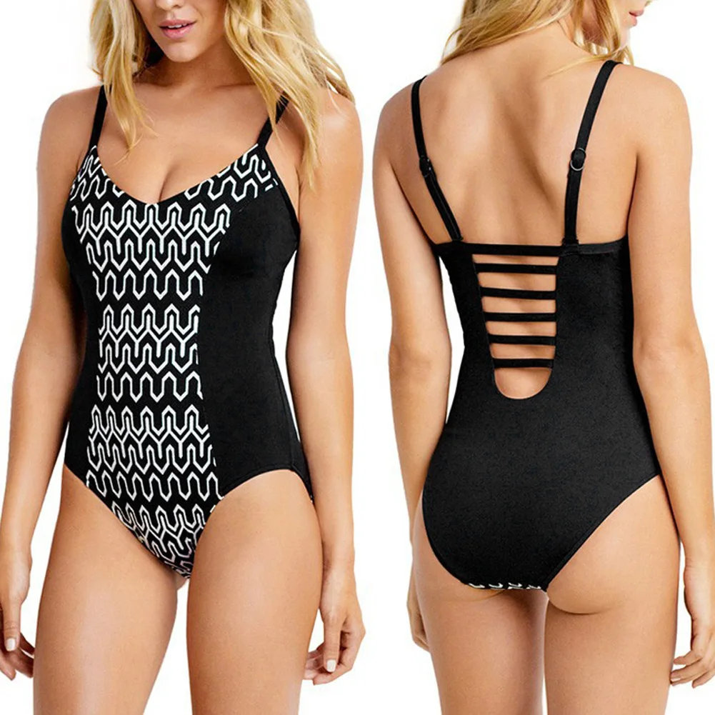 

Backless Bikini breathable Women One Piece beehive Pattern Swimsuit Swimwear Bathing Suspenders Monokini Push Up Padded
