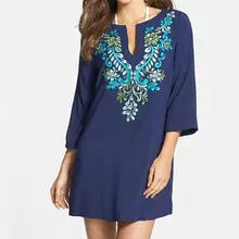 Women's Bohemian Embroidery Floral Tunic Shift Blouse Flowy Mini Dress mesh checkered flowy dress
