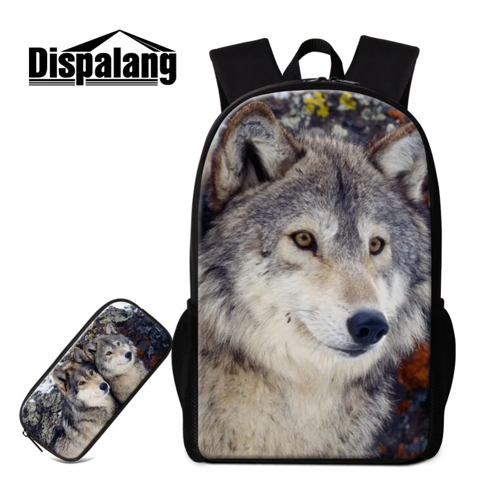 

Dislapang Awesome Mochila Pencilcase for Children Coolest for Guys 2PCS Combination High School and Pencil Kid Bag Printing Wolf