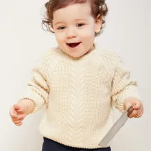 Minibalabala/вязаный свитер для маленьких мальчиков и девочек; зимний мягкий хлопковый пуловер для новорожденных; свитер с открытым плечом; одежда для малышей