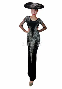 Sexy Black Rhinestones Party Dress Women Nightclub Show Crystals Big Stretch Long Dress Birthday party Skinny Dress Sexy Black Rhinestones Party Dress Women Nightclub Show Crystals Big Stretch Long Dress Birthday party Skinny Dress