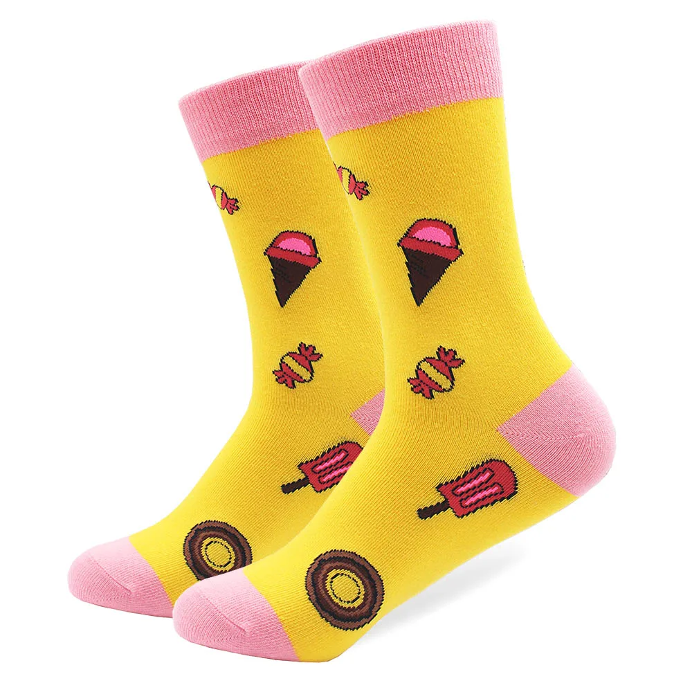 5 пар/лот,, высококачественные женские носки из чесаного хлопка, набор с рисунком банана, лошади, Длинные цветные забавные носки для девочек