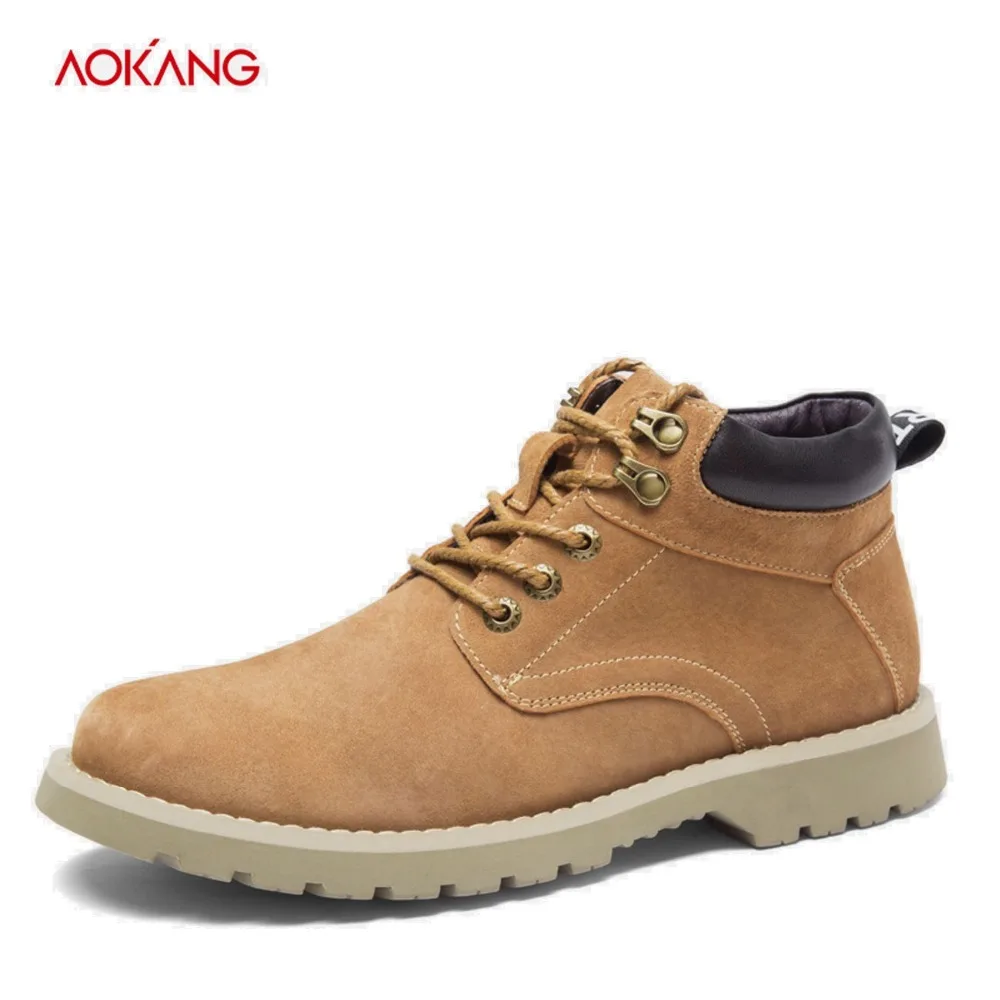 

AOKANG 2018 Winter Boots Men Cow Suede Lace Up Work&safety Ankle Boots Men High Quality Walking Rubber Brand Safety Footwear Men