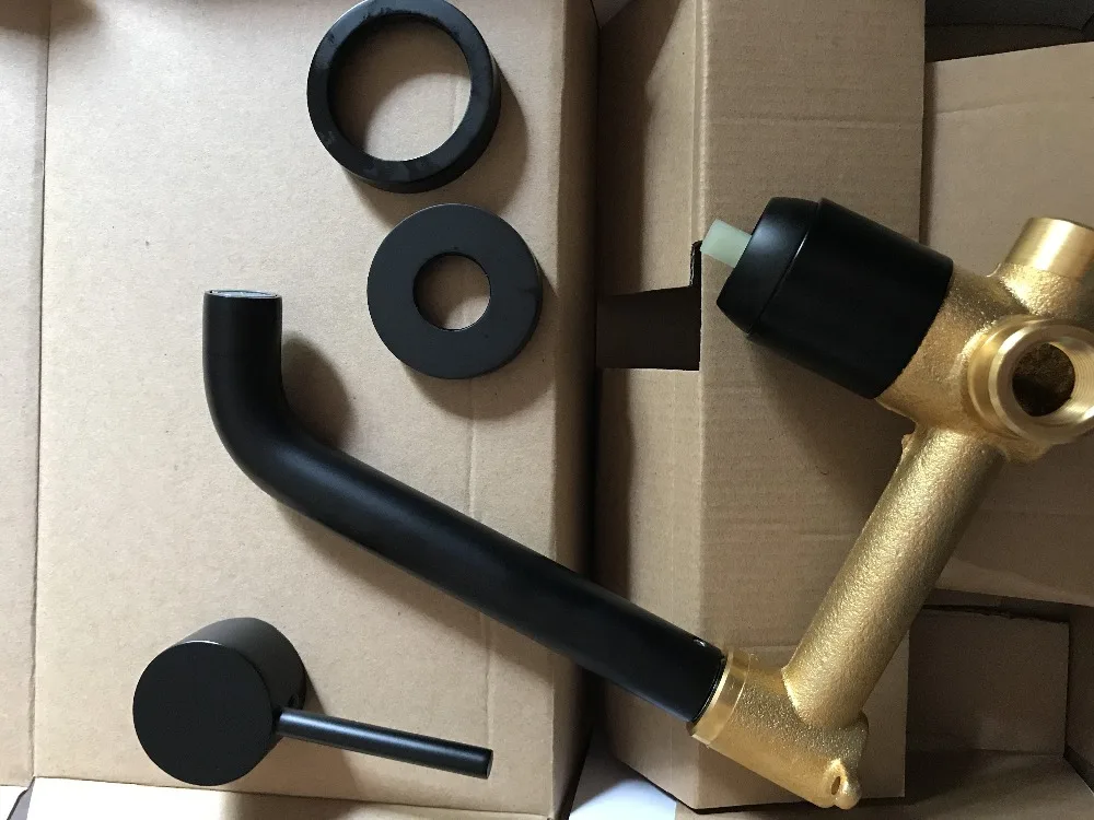 Free-ship-Matte-Black-Brass-Wall-Mounted-Basin-Faucet-Single-Handle-Mixer-Tap-Hot-Cold-Water