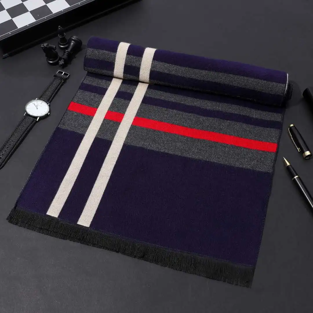 New European and American Business Leisure Stripe Men's Scarf in Autumn and Winter of 2019,Coloured young man with warm neck head scarf men Scarves