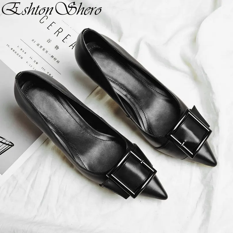 Весенние женские туфли лодочки EshtonShero на платформе с пряжкой и высоком каблуке из