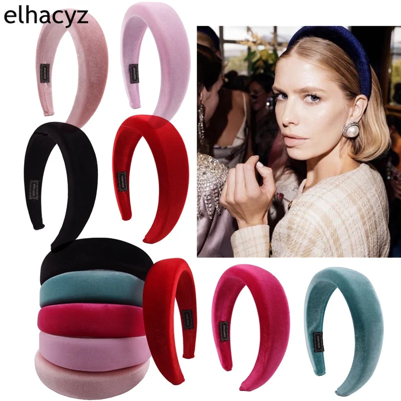 

12pcs/lot NEW 40mm Thick Velvet Sponge Headbands Dropshipping Wide Soft Solid Hairband For Girls DIY Hair accessories Boutique