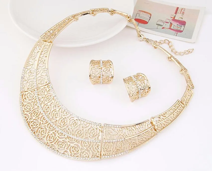 Золото/серебро полые Ювелирные наборы воротник ажурное ожерелье серьги набор Brinco bijoux Африканский бисер набор украшений для женщин
