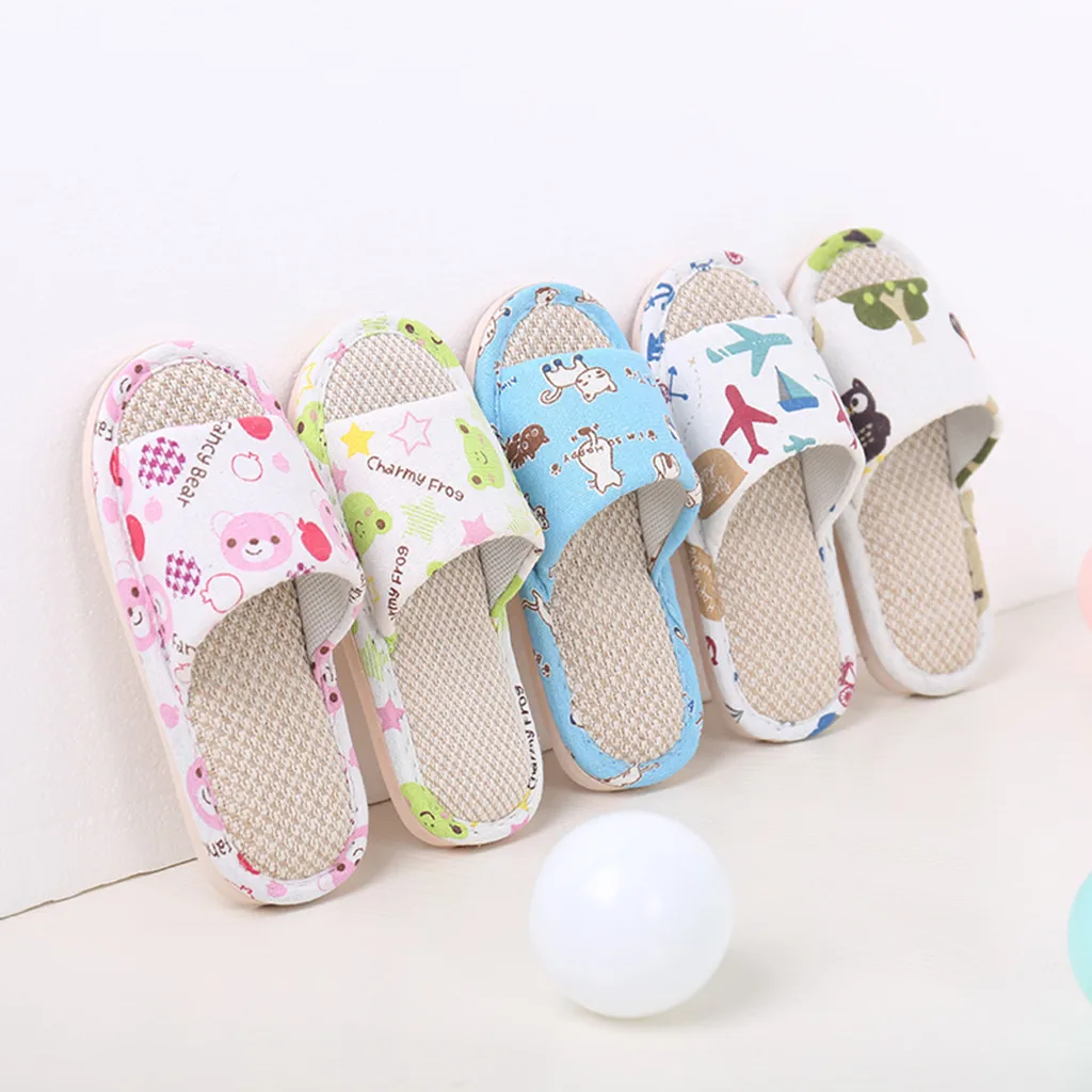 Kids Slippers Toddler Infant Girls Boys Unisex Cartoon Linen Slippers Shoes Pantuflas Infantiles Children Flip Flop Slippers Kid