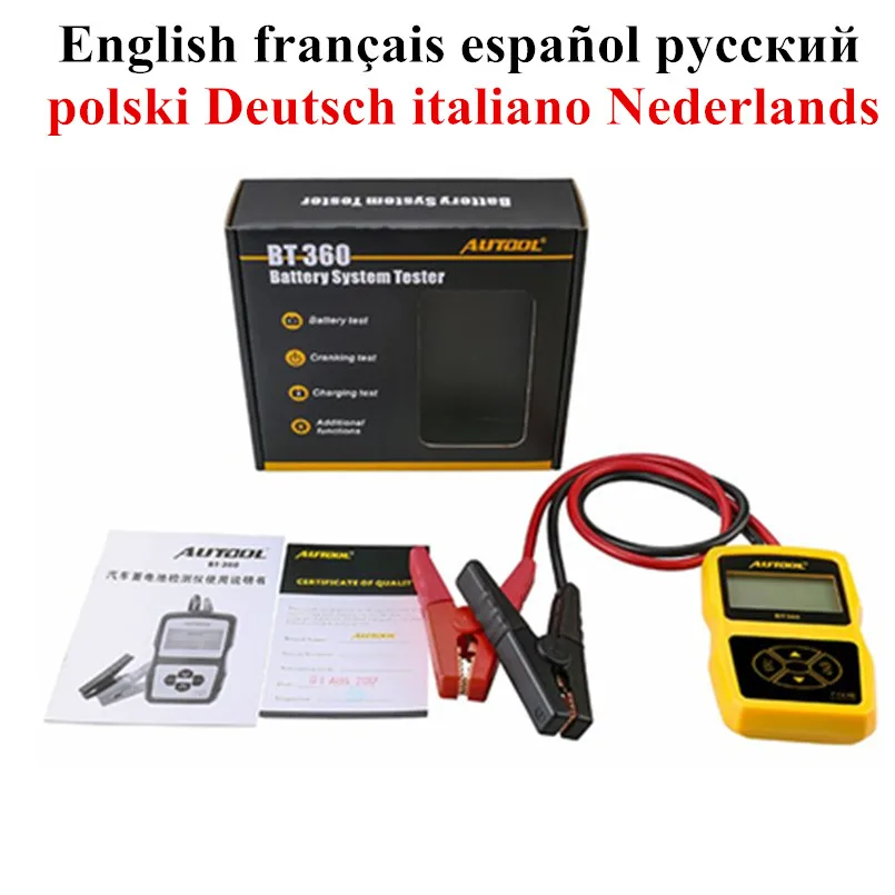 Автоматический тестер батареи Autool BT360 12 В Автомобильный анализатор аккумуляторов многоязычный Испанский Русский Поддержка 2000 EN/CCA