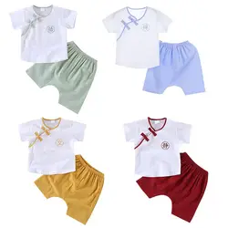 Летний комплект одежды для мальчиков, Детская футболка ханьфу, шорты китайский традиционный китайский костюм комплект одежды для