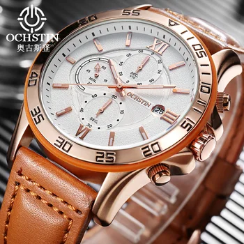 

OCHSTIN Fashion Wrist Watch Men Waterproof Leather Band Quartz Wristwatch Clock Male Relogio Masculino Hodinky Dropship With Box