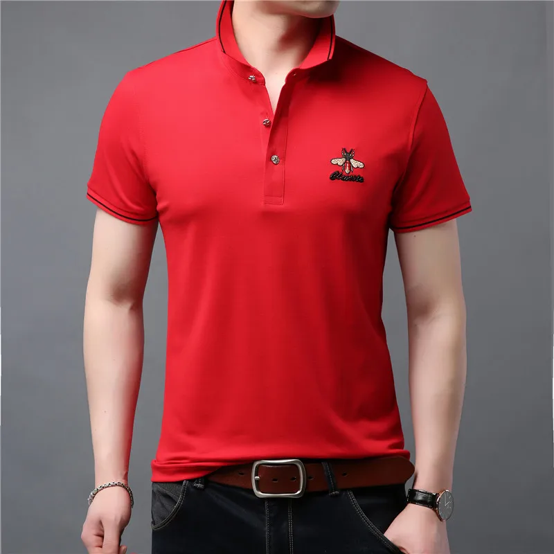  Brand New Fashion Men Polo Shirts Summer Luxury bees embroidery Breathable Camisa Masculina Soft Co